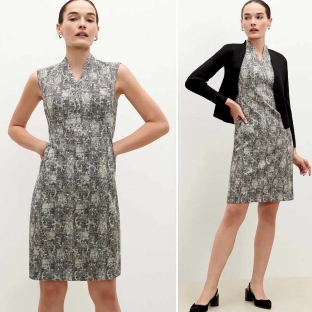 MM La Fleur Aditi‎ Crackle Sleeveless Sheath Dress Black White Print Size  12